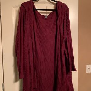 Maroon cardigan with hood